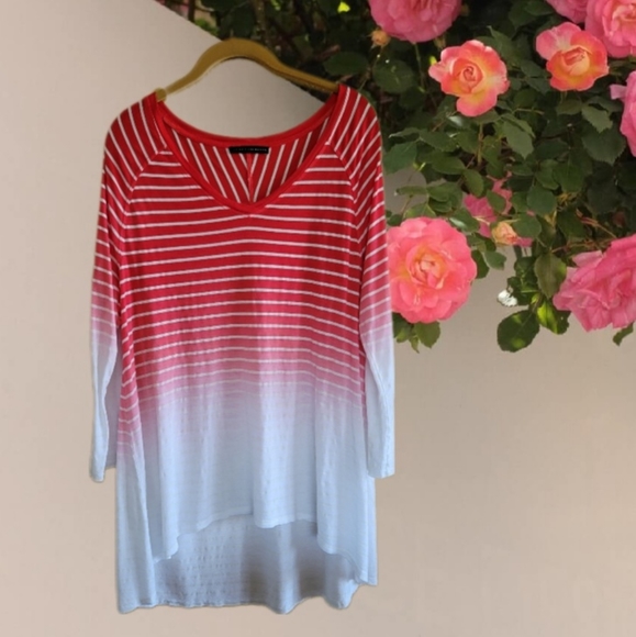 GRACE ELEMENTS Dip Dye High-Low Striped Top - Picture 1 of 5